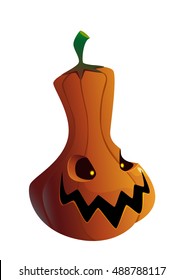 Halloween pumpkin with scary face on white background