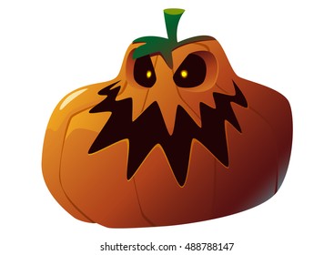 Halloween pumpkin with scary face on white background
