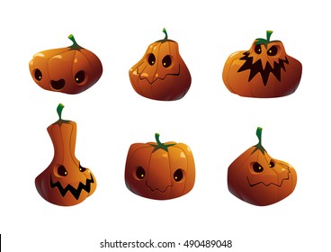 Halloween pumpkin with scary face on white background