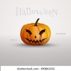 Halloween pumpkin with scary face on white background. Vector Illustration.