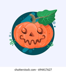 Halloween pumpkin with scary face on white. Vetor illustration