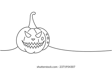 Halloween pumpkin with scary face one line continuous drawing. Halloween pumpkin continuous one line illustration. Vector minimalist illustration.