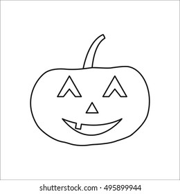 Halloween pumpkin with scary face sign line symbol icon on background
