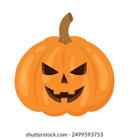 Halloween pumpkin with scary face. Symbol of the Halloween holiday. Vector illustration isolated on white background.