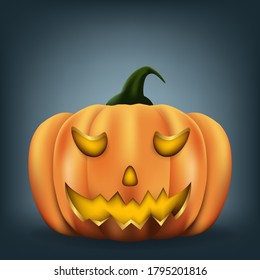 Halloween pumpkin with scary face vector illustration.