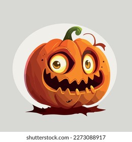 Halloween pumpkin with scary face, vector illustration in cartoon style.