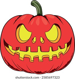 Halloween pumpkin with a scary face, vector cartoon illustration.