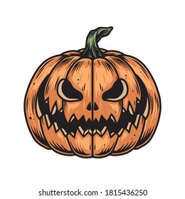 Halloween pumpkin with scary face in vintage style isolated vector illustration