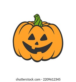 Halloween pumpkin with scary and funny face. Jack o lantern. Vector illustration isolated on white background