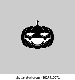 Halloween pumpkin, scary or spooky creepy pumpkins, Halloween holiday. White outline design. Isolated icon. Flat style vector illustration.