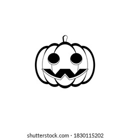 Halloween pumpkin, scary or spooky creepy pumpkins, Halloween holiday. Black outline design. Isolated icon. Flat style vector illustration.