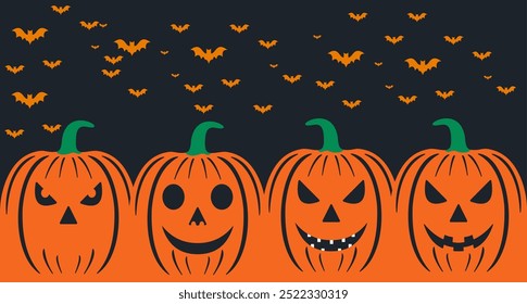 Halloween pumpkin seamless banner. vector illustration