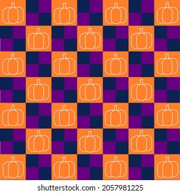 Halloween pumpkin seamless colourful pattern background wallpaper. Use for card and Decoration invitation in Halloween Party, Vector illustration, Tiles ornament,chess board,fabric pattern texture