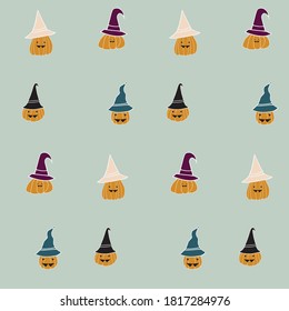 Halloween pumpkin seamless pattern. Autumn Fall theme in a bright and warm colors. Can use for print, template, fabric, presentation, textile, banner, poster, wallpaper, digital paper, scrapbook