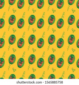 halloween pumpkin seamless pattern and background in yellow and green. 