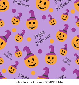 Halloween pumpkin seamless pattern background. Happy halloween poster. Vector illustration.