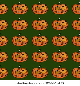 Halloween pumpkin seamless pattern background Funny face emoticon symbol Hand drawn Cute design Cartoon children's style Fashion print clothes apparel greeting invitation card cover flyer poster ad