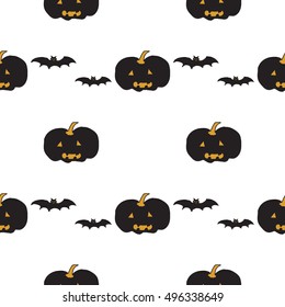 Halloween pumpkin seamless pattern. Beautiful vector background for decoration halloween designs. Cute minimalistic art elements on white backdrop.