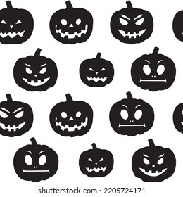 Halloween pumpkin seamless pattern black silhouette vector.