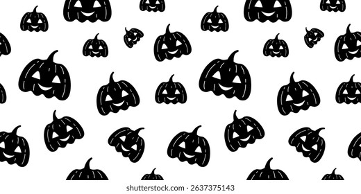 Halloween pumpkin seamless pattern. Black and white Halloween hand drawn vector pattern in flat style
