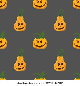 Halloween pumpkin seamless pattern. Cute cartoon pumpkins, holiday background design, vector illustration.