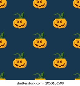 Halloween pumpkin seamless pattern. Cute cartoon pumpkins, holiday background design, vector illustration.