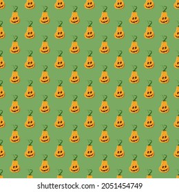 Halloween pumpkin seamless pattern. Cute cartoon pumpkins, holiday background design, vector illustration.