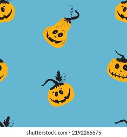 Halloween pumpkin seamless pattern. Cute cartoon pumpkins, holiday background design, vector illustration.