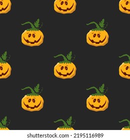 Halloween pumpkin seamless pattern. Cute cartoon pumpkins, holiday background design, vector illustration.