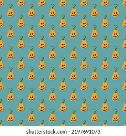 Halloween pumpkin seamless pattern. Cute cartoon pumpkins, holiday background design, vector illustration.