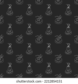 Patrón de calabaza sin fisuras de Halloween. Calabazas de dibujos animados, diseño de fondo de vacaciones, ilustración vectorial.