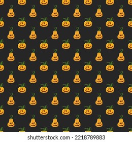 Halloween pumpkin seamless pattern. Cute cartoon pumpkins, holiday background design, vector illustration.