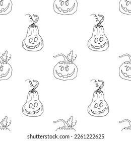 Halloween Kürbis nahtloses Muster. Cute Cartoon Kürbis, Feiertagshintergrund Design, Vektorgrafik.