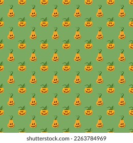 Halloween pumpkin seamless pattern. Cute cartoon pumpkins, holiday background design, vector illustration.