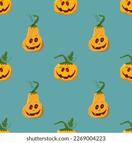 Halloween pumpkin seamless pattern. Cute cartoon pumpkins, holiday background design, vector illustration.
