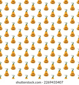 Halloween pumpkin seamless pattern. Cute cartoon pumpkins, holiday background design, vector illustration.