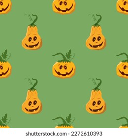 Halloween pumpkin seamless pattern. Cute cartoon pumpkins, holiday background design, vector illustration.