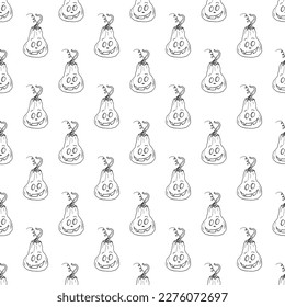Halloween pumpkin seamless pattern. Cute cartoon pumpkins, holiday background design, vector illustration.