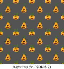 Halloween pumpkin seamless pattern. Cute cartoon pumpkins, holiday background design, vector illustration.