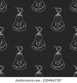 Halloween pumpkin seamless pattern. Cute cartoon pumpkins, holiday background design, vector illustration.