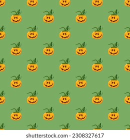 Halloween pumpkin seamless pattern. Cute cartoon pumpkins, holiday background design, vector illustration.