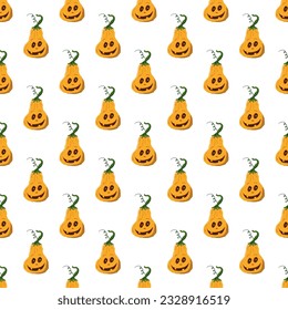 Halloween pumpkin seamless pattern. Cute cartoon pumpkins, holiday background design, vector illustration.