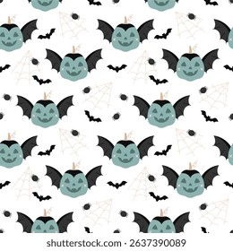 Halloween pumpkin seamless pattern. Cute Halloween hand drawn vector pattern in flat style