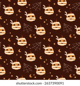 Halloween pumpkin seamless pattern. Cute Halloween hand drawn vector pattern in flat style
