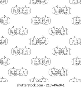 Halloween pumpkin seamless pattern doodle outline vector. Texture for background, booklet, label, print, greeting card, holiday card, packaging, merchandise, book, poster, fabric, wrapping.