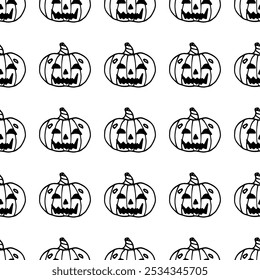 Halloween abóbora sem emenda padrão doodle vetor no fundo branco