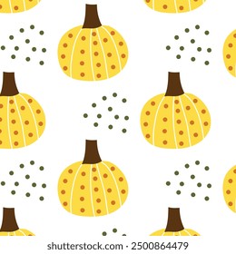 Halloween pumpkin seamless pattern, fall texture, fall background, vector print, fall leaves