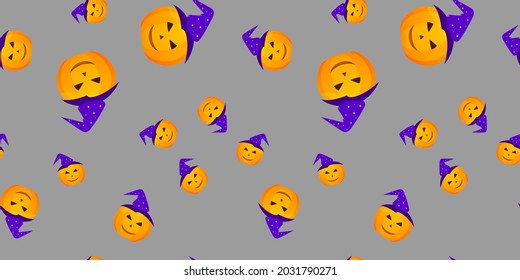Halloween pumpkin seamless pattern. Festive pumpkin on dark background. Vector illustration for design, invitation, wrapping paper, banner, advertisement, promotion. Halloween concept.