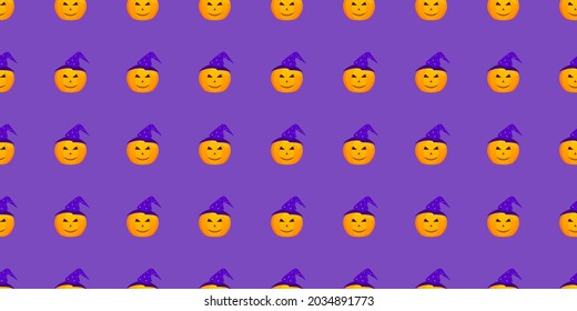 Halloween pumpkin seamless pattern. Festive pumpkin on dark background. Vector illustration for design, invitation, wrapping paper, banner, advertisement, promotion. Halloween concept.