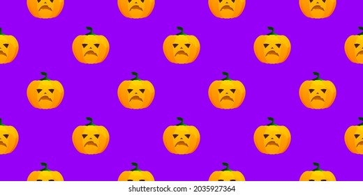 Halloween pumpkin seamless pattern. Festive pumpkin on dark background. Vector illustration for design, invitation, wrapping paper, banner, advertisement, promotion. Halloween concept.